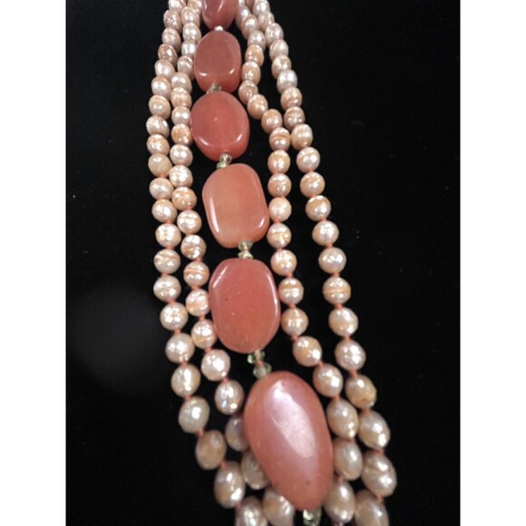 Vintage Victorian Revival Coral Agate Beaded Bracelet Chunky - Picture 8 of 12